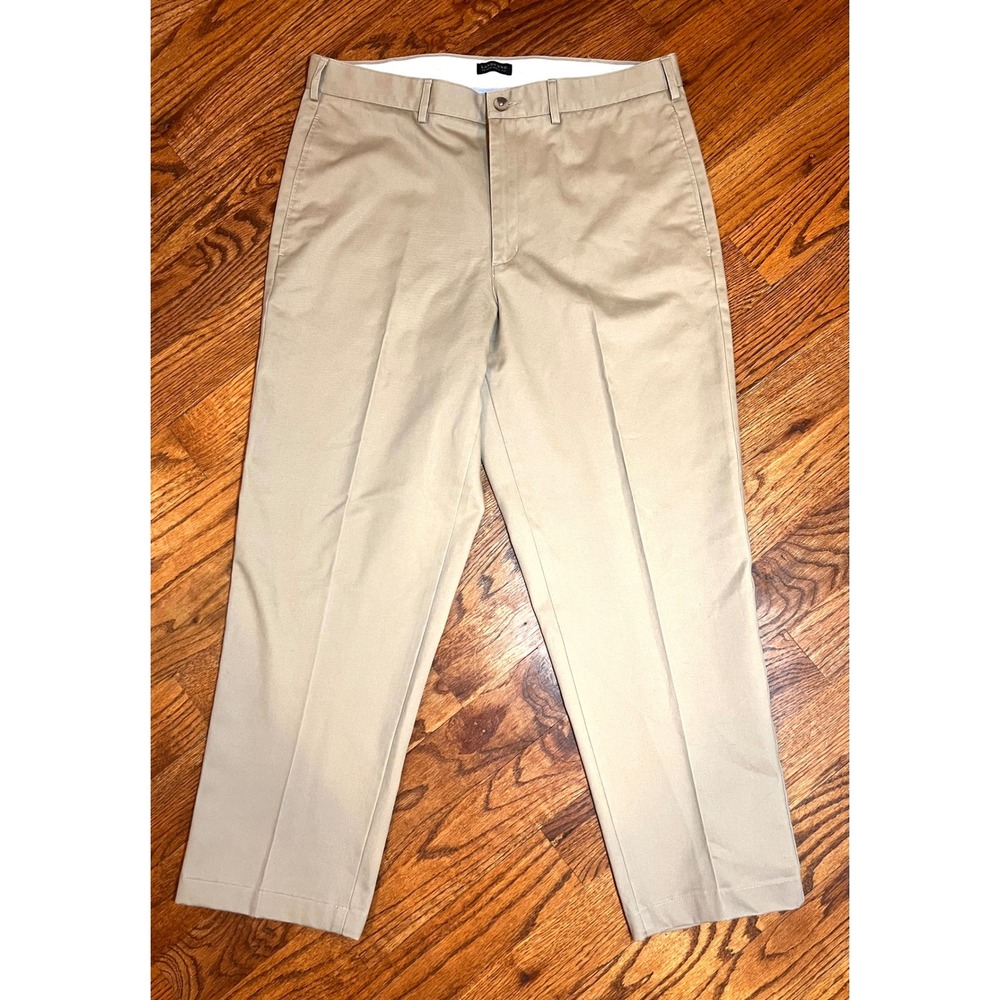 Lands End Traditional Fit Chinos Mens 37 Khaki Tan Cotton Twill Pants 299560